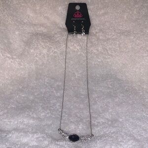 Paparazzi Purple Marquise Style Cut Gem Silver Necklace and Earring Set